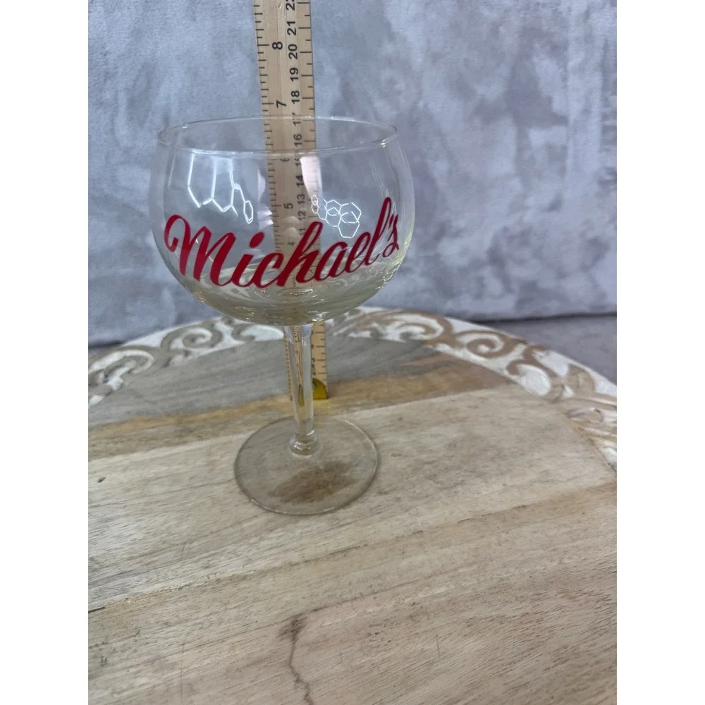 Vintage‎ Michaels Restaurant Souvenir Balloon Wine Glass Clear Red Logo Stemmed